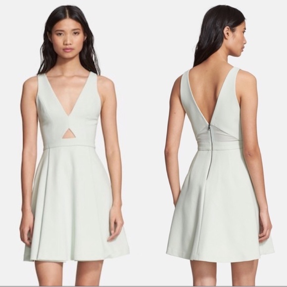 Alice + Olivia Nina Fit & Flare Mesh Cutout Detail Mint Aqua Green Mini Dress - Picture 1 of 15